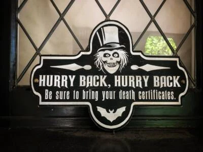 Hurry Back Hatbox Ghost, Solid Wood and Paint Rustic Sign - Image 1 of 4