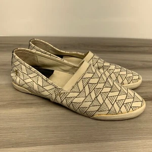 Frye Canvas Loafer Melanie Geometric Size 7.5 Creme Beige Slip On Shoes Flats - Picture 1 of 12