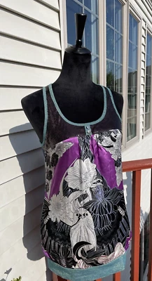 Camiseta sin mangas Custo Barcelona talla 2 con cuentas arte pop top animal floral Foto 1 de 4