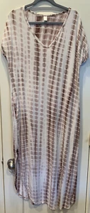 Women's Size XL Brown Tie Dye V-neck Loungewear Casual Maxi Dress w/Pockets - Picture 1 of 5