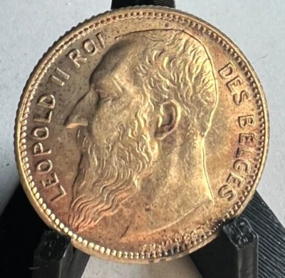 Bélgica 1904 1 franco, Leopoldo II, texto francés, KM# 56, mejor fecha Foto 1 de 4