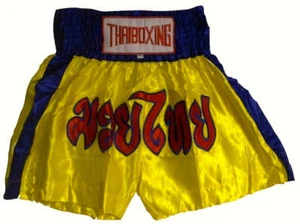 MUAY KICKBOXING "THAI BOXING" SHORTS -TBS-YELLOW/BLUE - Picture 1 of 5