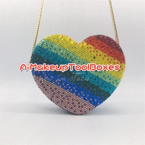 Crystal Gradient Rainbow Love Heart Party Evening Wedding Bridal Clutch Bag C10 - Picture 1 of 20