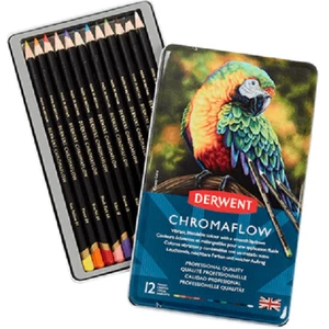 NEW 12 Derwent ChromaFlow Coloured Pencils Tin Set Rich Vibrant Professional - Picture 1 of 4