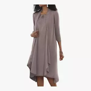 Abito vestito giacca formale catalogo velluto mezzanotte perline chiffon tortora taglia L - Foto 1 di 21