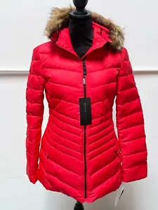 Andrew Marc New York Coat Down Puffer Quilted Faux Fur Hooded Zip Midi Dressy S - Picture 1 of 7