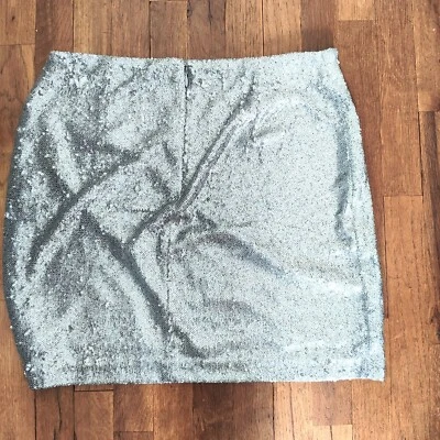 White House Black Market Skirt Womens 8 silver Metallic Sequin Straight Mini Foto 1 de 4