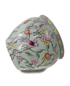 Gorgeous Chinese Porcelain Bird of Paradise Koi Bowl Planter Vase Birds Flower - Picture 1 of 8