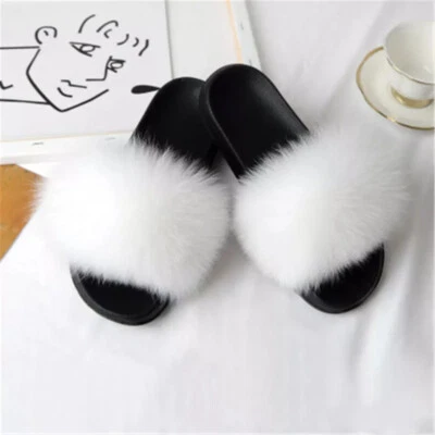 Sandalias sandalias de playa deslizantes de piel de zorro real para mujer interiores y exteriores Foto 1 de 4