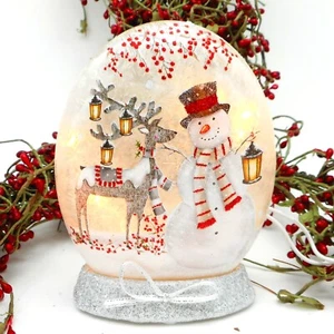 Stony Creek dekorative Glas Licht Schneemann Hirsch Stechpalme Laterne 5" Untertasse ELL39A - Bild 1 von 6