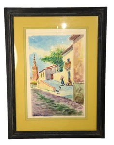 Watercolor Sevilla Spain Landscape Old City Scene Original Painting Framed Signe - Picture 1 of 4