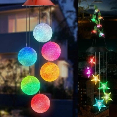 LED Color Changing Solar Wind Chimes Light Hanging Hummingbird Ball Garden Decor - Image 1 of 4