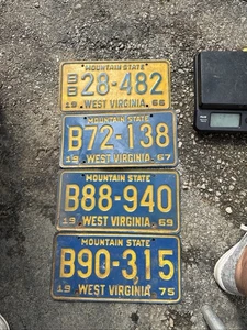 4 West Virginia License Plate Tags Original 1966. 1967, 1969 & 1975 - Picture 1 of 4