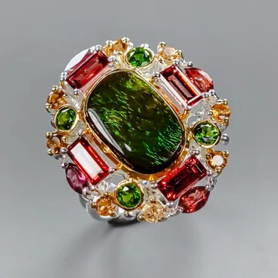 Jewellery Unique AAA+ Natural Ammolite Ring 925 Sterling Silver Size 8 /R436996 - Image 1 of 4