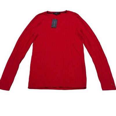 Tommy Hilfiger свитер женщин M красный кабель вязаный пуловер резинке опрятный старые деньги - Изображение 1 из 4