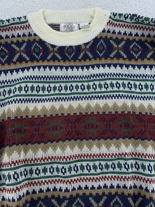 Vintage The Mens Store Sears Sweater Mens Medium Fair Isle Acrylic Knit 90s - Picture 1 of 7