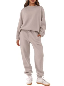 Women's Two Piece Outfits Lounge Set Long Sleeve Crewneck Sweatshirt Jogger P... - Picture 1 of 9