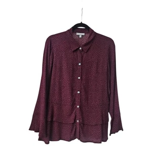 Habitat NWT Womens SMALL Blouse Collared Burgundy Black Polka Dots Button-Up - Picture 1 of 9