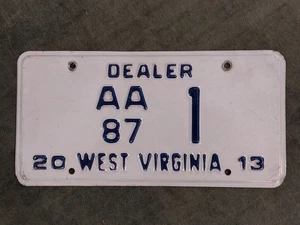 2013 West Virginia Dealer License Plate LOW NUMBER ONE # 1 RARE Tag Find ! USA - Picture 1 of 1