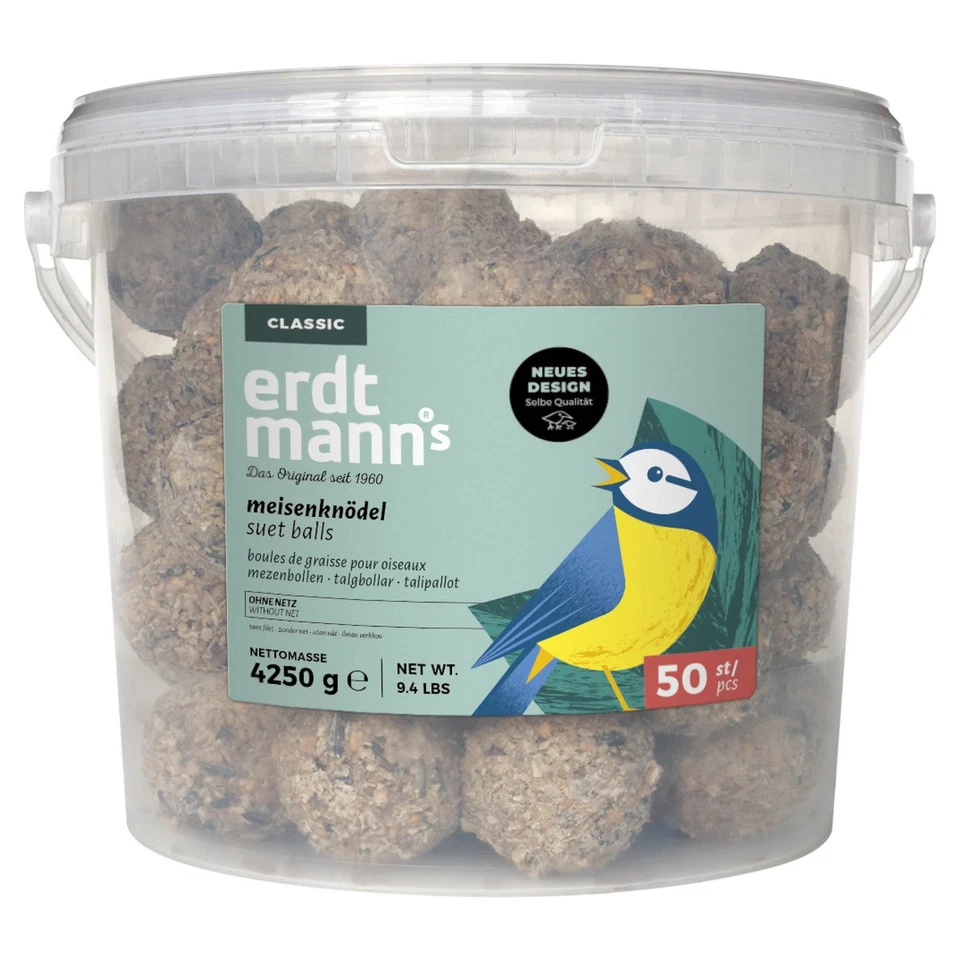 Erdtmanns 50 Meisenknödel ohne Netz im Eimer für Wildvögel umweltfreundlich