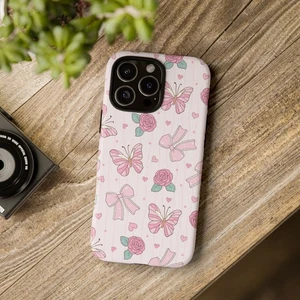 Butterfly Floral Tough Phone Case, Floral Design, Soft Pink Decor - Picture 1 of 96
