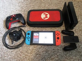 Nintendo Switch System Console w/Neon Red & Blue Joy-Cons + Dock & Extras