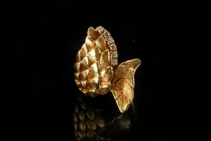 ALTER 6 DIAMANTEN DISTELBLATT 14K GELBGOLD BYPASS RING SCHWER GLM - Bild 1 von 7