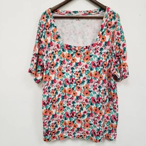 Croft & Barrow Womens Floral Square Neck Top Size 3X Mature Bloomcore Spring - Picture 1 of 11