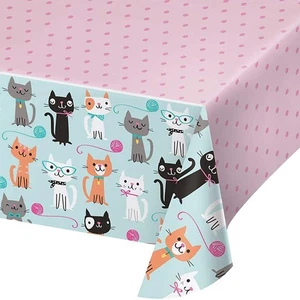 Creative Convertting PC329399 Purr-FECT Party Cute Cats Plastic Tablecover-1 Pc, - Picture 1 of 3