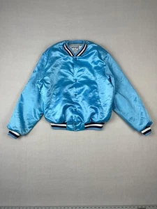 Vintage Swingster Satin Bomber Jacket Mens L Carolina Blue Snap Button Made USA - Picture 1 of 9