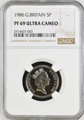 1986 Great Britain 5 Pence Proof NGC PF69 - Image 1 of 2