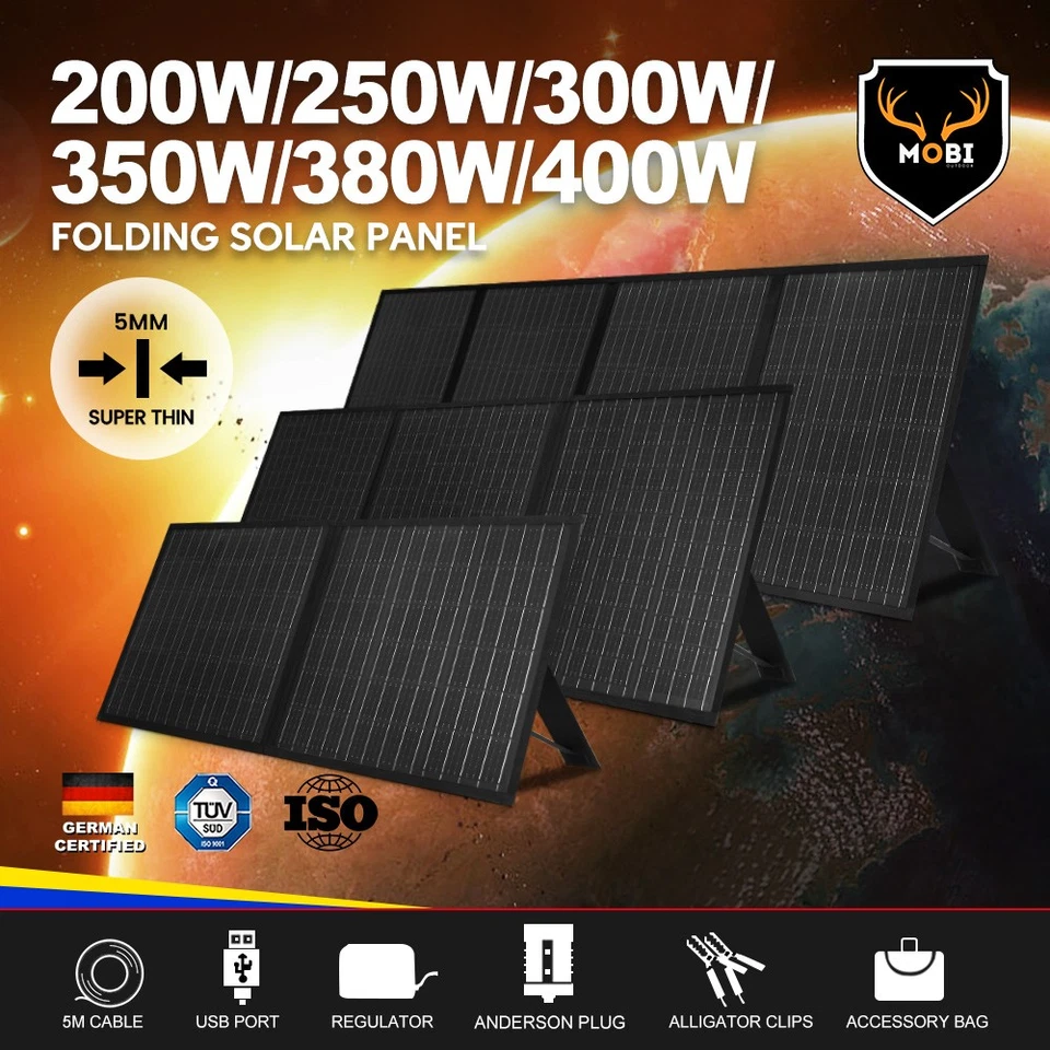 Mobi Solar Blanket 200W 300W 400W Mono 12V Folding Panel Kit 5M Cable USB - image 1 of 1