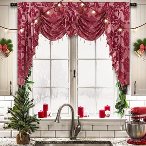 Cenefa Roja para Ventanas-Decoración Navidad Swag Cortinas para Salón, D... - Imagen 1 de 8