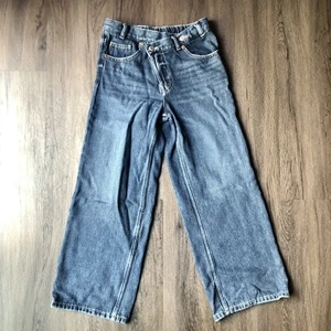 Zara Wide Leg Jeans Girls 13/14 Blue Denim Criss Cross Waist Elastic Adjustable - Picture 1 of 9