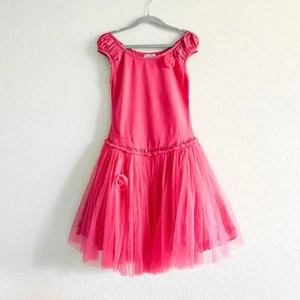 Elaine et Lena Paris Girls sz 6 Dress Pink Tulle Tutu Knit Short Sleeve Quality - Picture 1 of 14