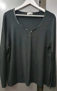 Gerry Weber Sequined Neck Jersey Top UK20 EU48 US16 Black Elegant Party Blouse - Picture 1 of 13