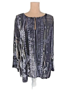 Chico's Velvet Tunic Top M L Burnout Silk Blend Black Blue Metallic Silver Goth - Picture 1 of 8