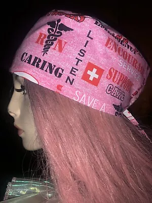 Pink Scrub Cap Nurse Hat RN Doctor Dentist Cotton Gorro De Enfermera Bouffant - Image 1 of 4