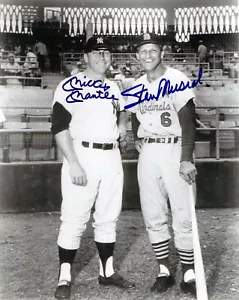HALL OF FAMERS CARDINALS STAN MUSIAL YANKEES MICKEY MANTLE AUTOGRAPHED 8x10 - Picture 1 of 2