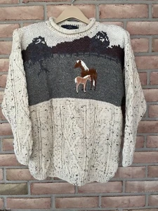 Tivoli Aran Wool Chunky Cable Knit Children's Sweater - Age 11/13 Horses - Picture 1 of 7