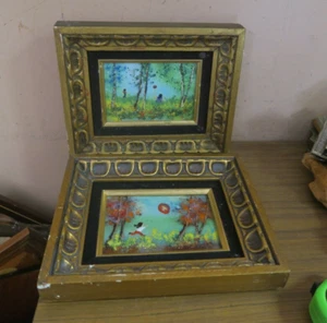 Set of  5" x 7" Vintage Enamel on Copper Painting Kids Girls Balloons Framed - Picture 1 of 7