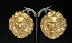 Vintage Lion Earrings Large Brushed Gold Matte Chunky Lightweight Pierced - Picture 1 of 5
