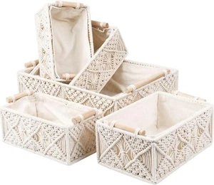 New- 5PCS Macrame Storage Baskets for Organizing Boho Decor Baskets Storag - Picture 1 of 5