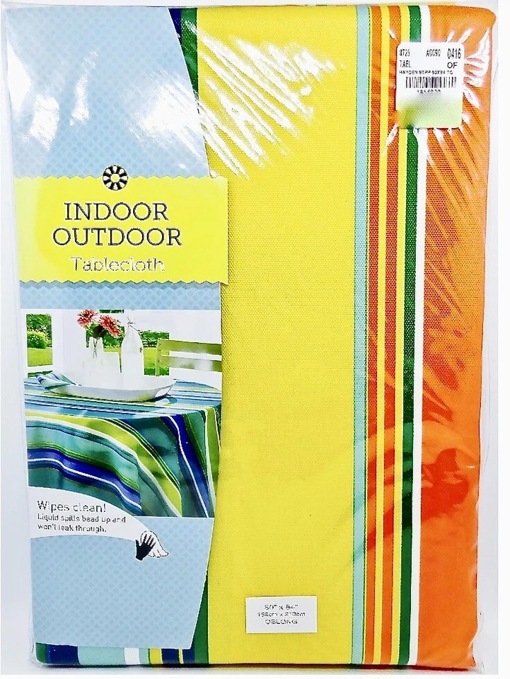 Hayden Stripe Indoor/Outdoor Tablecloth,Yellow,Orange,Green,Blue,60x84"polyester - Image 1 of 1