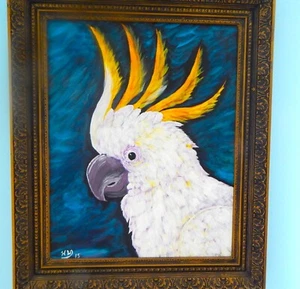 cockatiel acrylic painting signed framed. - Picture 1 of 2