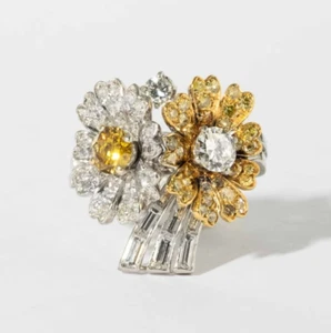 Double Floral Motif Canary Yellow Citrine With Bright White CZ 2.44TCW Fine Ring - Picture 1 of 6