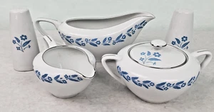 Symphony In Blue Fine China Gravy Boat + Sugar Bowl/Creamer + Salt & Pepper - Picture 1 of 17