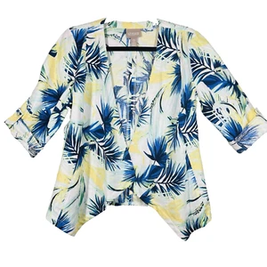 Chico's 100% Linen Cardigan Jacket Size 0 (US 4) Tropical Resort Beach Coastal - Picture 1 of 13