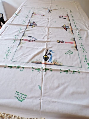 Nappe coton blanc avec motifs peints  africains  ( ref 18 ) - Photo 1/4