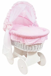 Baby Full Bedding Set With Canopy To Fit Wicker Moses Basket Pink - Picture 1 of 1